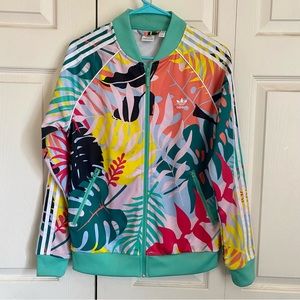 Adidas zipper track jacket bright tropical print. Great condition.Clean. Size M.
